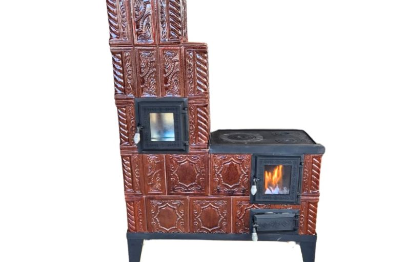 Soba cu plita mare 5R M7 Maro Cuptor Stanga Geam Usa Laterala Geam